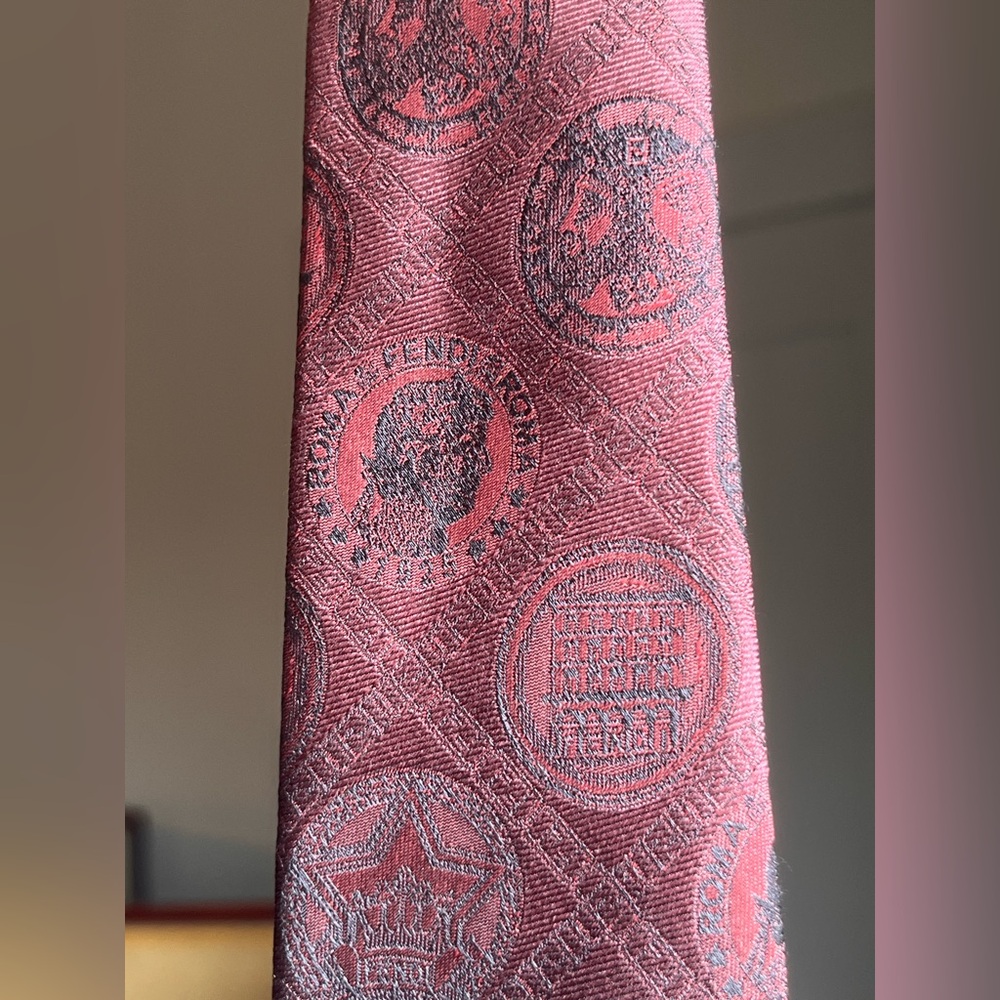 Fendi Roman Burgundy and Black Tie w Roman Empire motifs NWOT